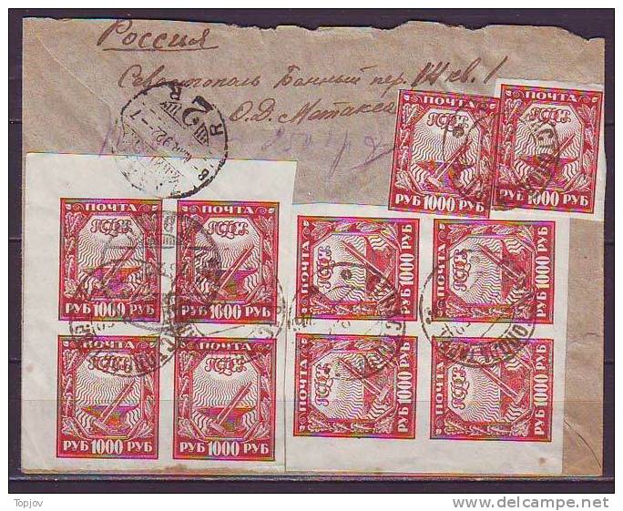 RUSIJA - USSR - ZAKAZANOE - REC,LETTER - 1000 R  2x BLOCK Of FOUR = 1.000 Rub - SEVASTOPOL To YUGOSLAVI - 1922 - Storia Postale