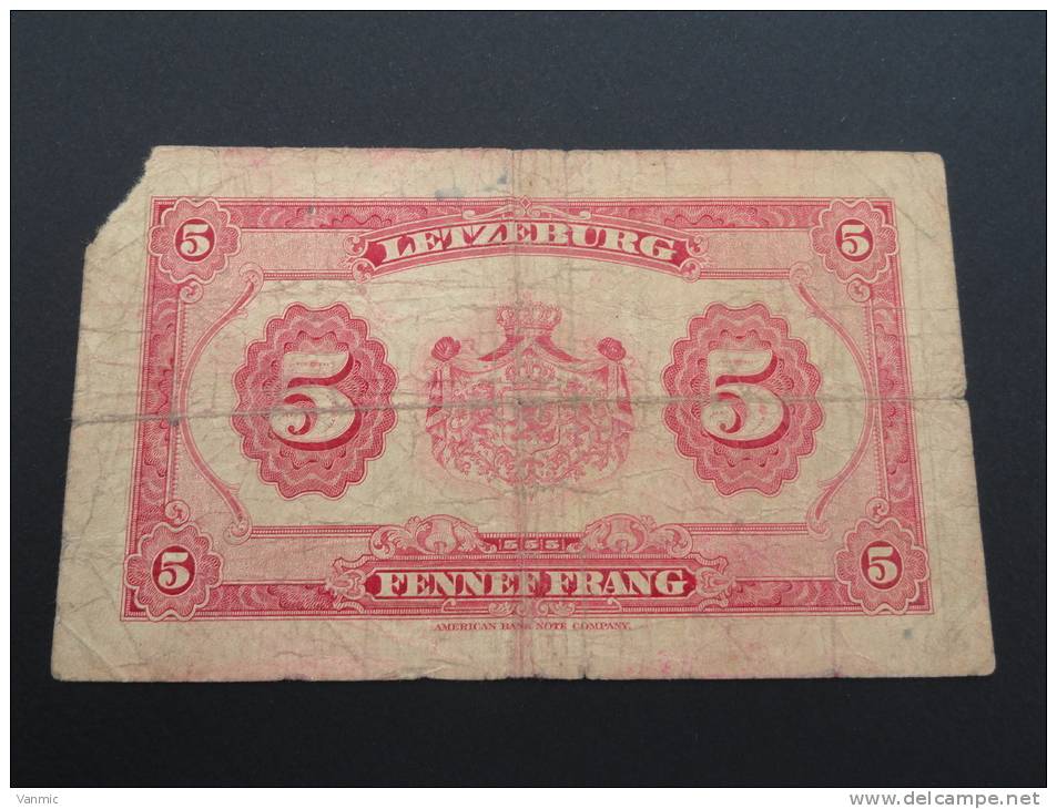 Billet 5 Francs - Grand Duché Du Luxembourg - Grande Duchesse Charlotte - 384260 - Luxemburgo