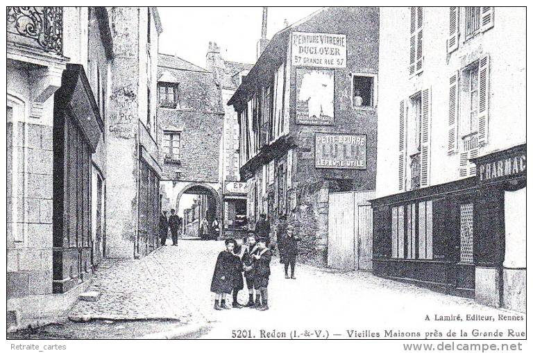 REDON - La Grande Rue - Vieilles Maisons - La Société Générale - Très Beau Plan Animé - Redon