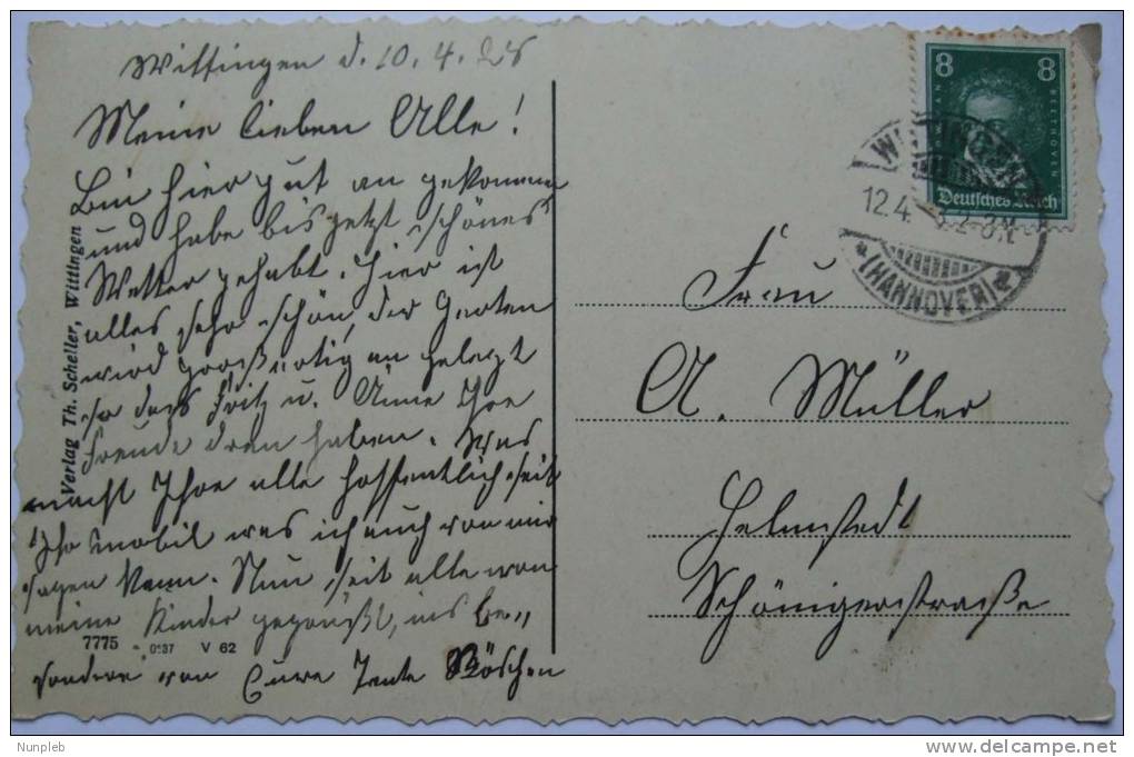 1932 GERMANY POSTCARD WITTINGEN HANNOVER - Hannover