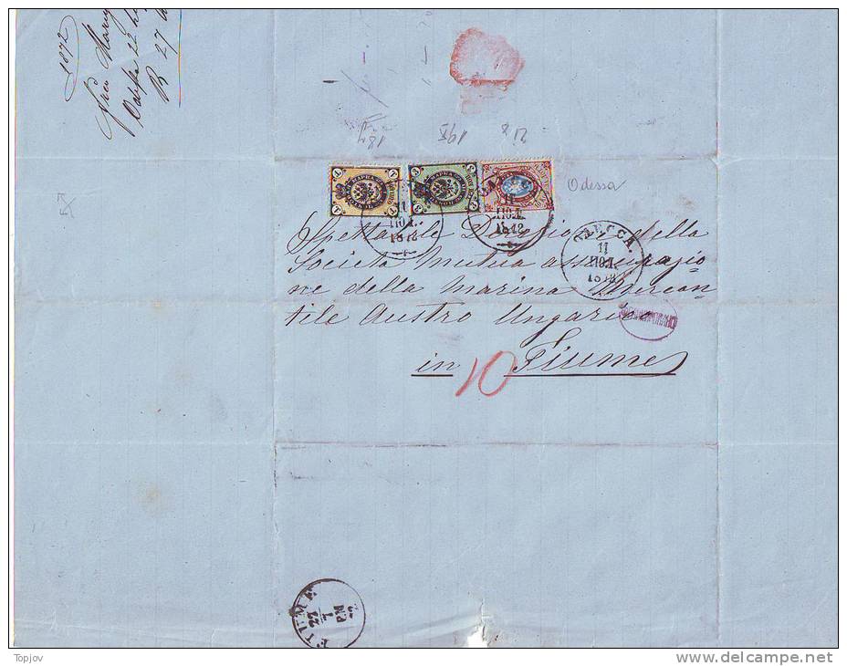 RUSSIA - LETTER 18y + 19x + 10 Kop ??? - Cancel  ´´FRANKIROVANO´´  From  ODESSA  To FIUME - 1872 - Covers & Documents