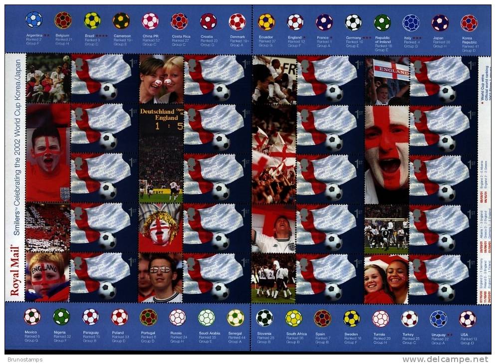 GREAT BRITAIN - 2002  WORLD CUP  GENERIC SMILERS SHEET PERFECT CONDITION - Feuilles, Planches  Et Multiples