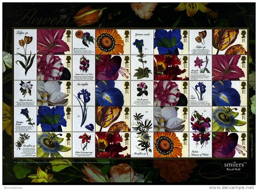 GREAT BRITAIN - 2003  FLOWERS  GENERIC SMILERS SHEET PERFECT CONDITION - Feuilles, Planches  Et Multiples