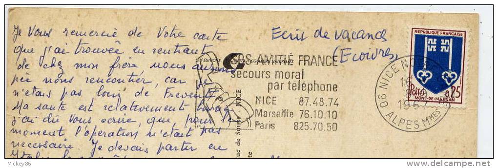 Flamme---1967--S.O.S  Amitié France- Secours Moral Par Téléphone" Sur Carte Postale  NICE Jardins Et Monastère De Cimiez - Autres & Non Classés