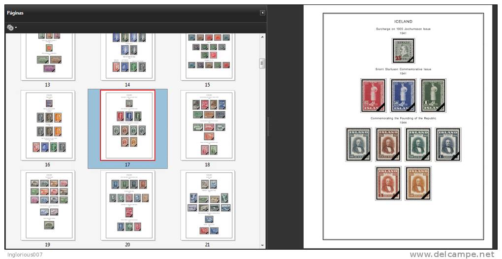 ICELAND STAMP ALBUM PAGES 1873-2011 (159 Color Illustrated Pages) - Engels