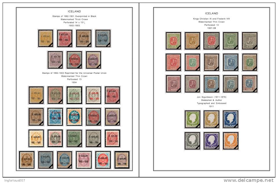 ICELAND STAMP ALBUM PAGES 1873-2011 (159 Color Illustrated Pages) - Inglese