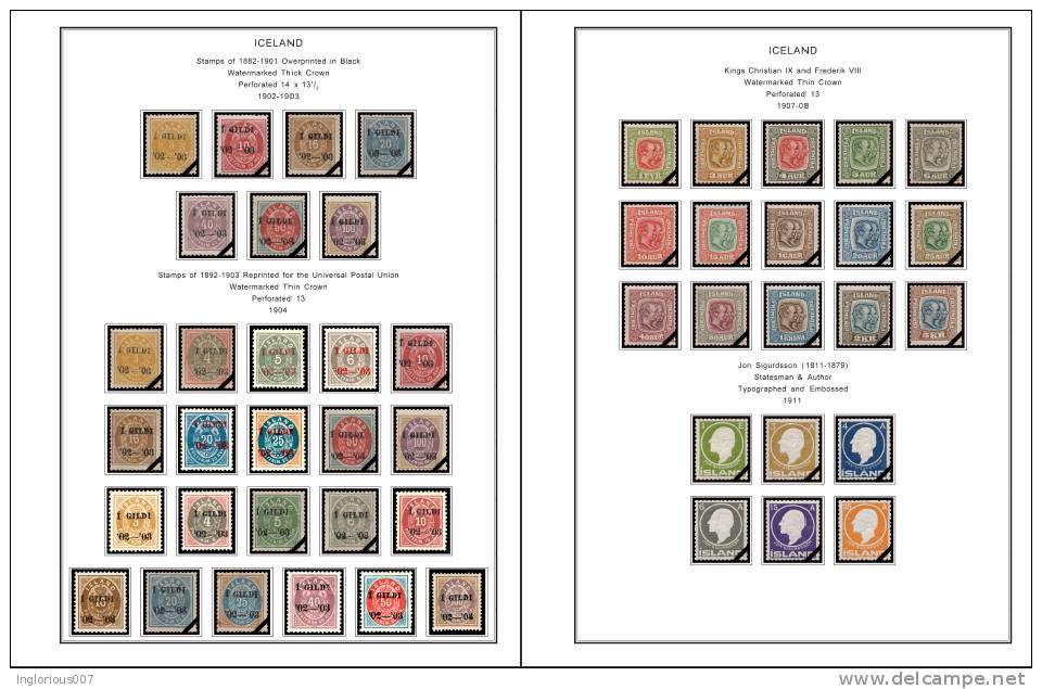 ICELAND STAMP ALBUM PAGES 1873-2011 (159 Color Illustrated Pages) - Anglais