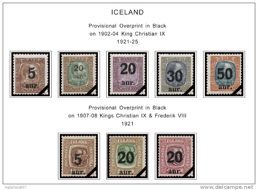 ICELAND STAMP ALBUM PAGES 1873-2011 (159 color illustrated pages)