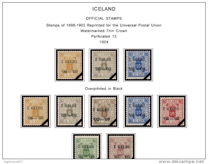 ICELAND STAMP ALBUM PAGES 1873-2011 (159 color illustrated pages)