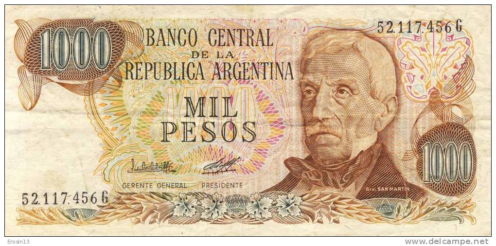 ARGENTINE - BILLET - 1000 Pesos - Général SAN MARTIN  En Bon état - Argentina