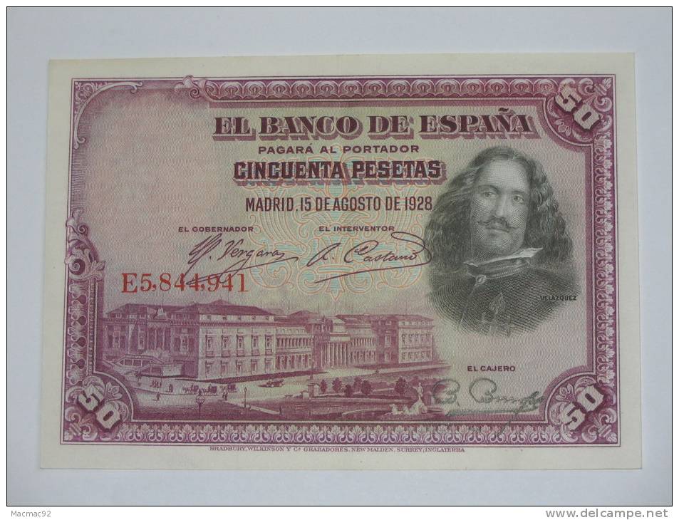 ESPAGNE - 50 Pesetas - Cincuenta Pestas - 15.8.1928 .El Banco De Espana. Billet Proche Du Neuf !!! - 100 Pesetas