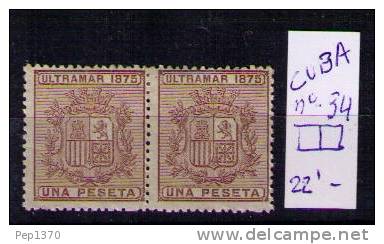 CUBA 1875 - ESCUDO DE ESPAÑA - EDIFIL Nº 34 (PAREJA HORIZONTAL) - Cuba (1874-1898)
