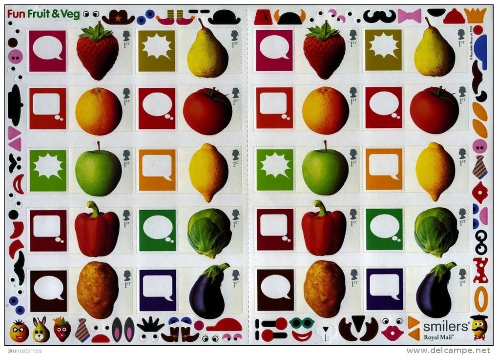 GREAT BRITAIN - 2006  FUN FRUIT AND VEG. GENERIC SMILERS SHEET   PERFECT CONDITION - Feuilles, Planches  Et Multiples