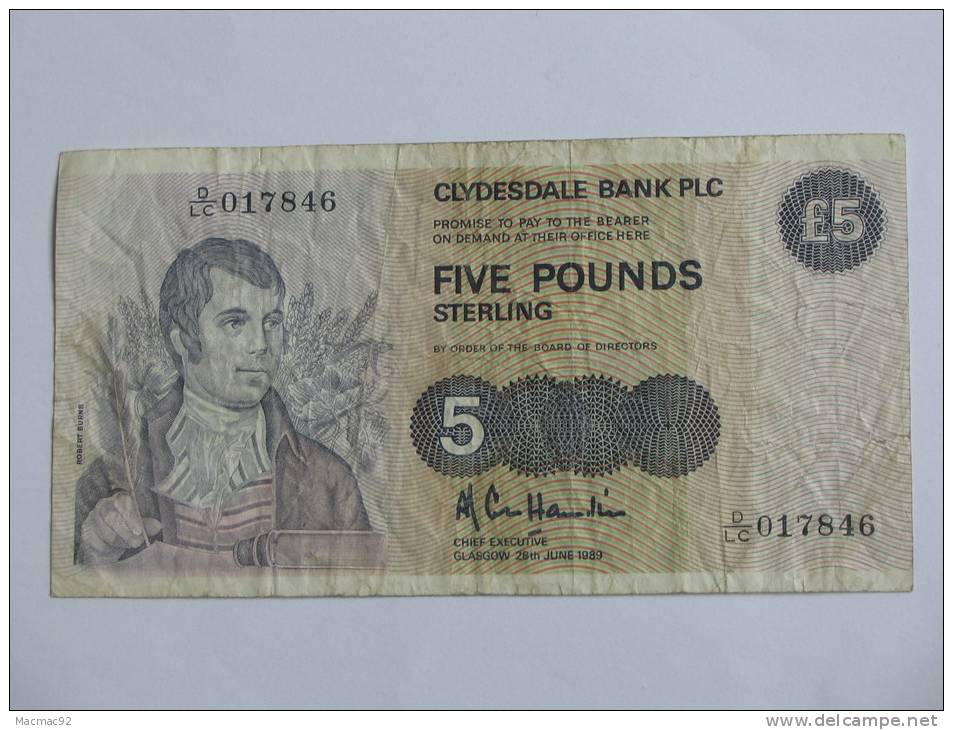 5 Five Pounds Sterling 1989 - ECOSSE  **** EN ACHAT IMMEDIAT **** - 5 Pounds