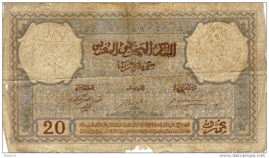 BILLETS - MAROC - Billet De 20 Francs, 9-11-42 - état Moyen - Morocco