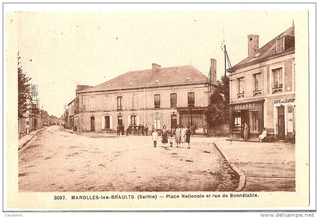 72 MAROLLES LES BRAULTS PLACE NATIONALE ET RUE DE BONNETABLE 1949 TIMBREE - Marolles-les-Braults