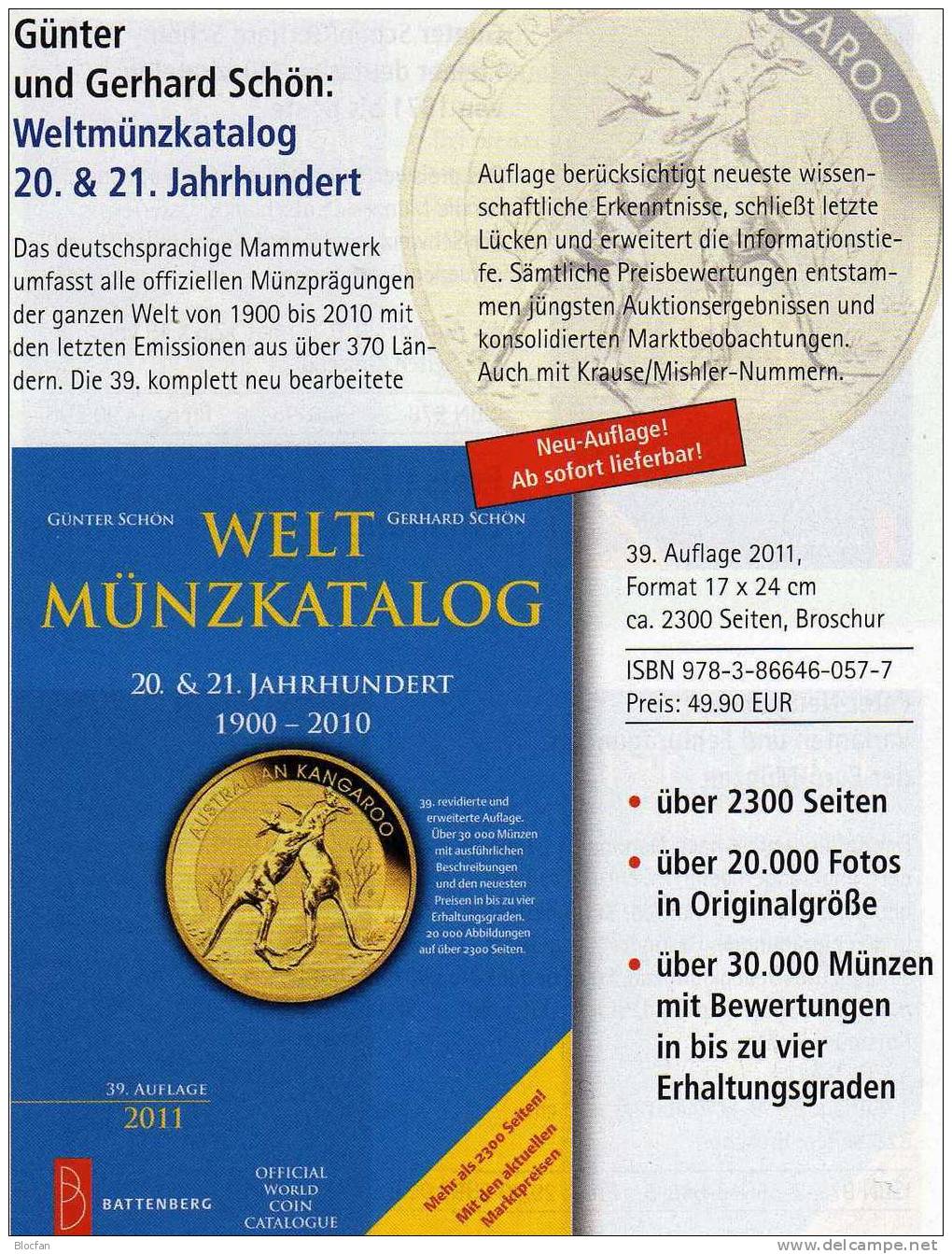 Weltmünzkatalog Schön 2011 Neu 50€ Münzen Des 20.Jahrhundert A-Z Battenberg Verlag Europa Amerika Afrika Asien Ozeanien - Literatur & Software