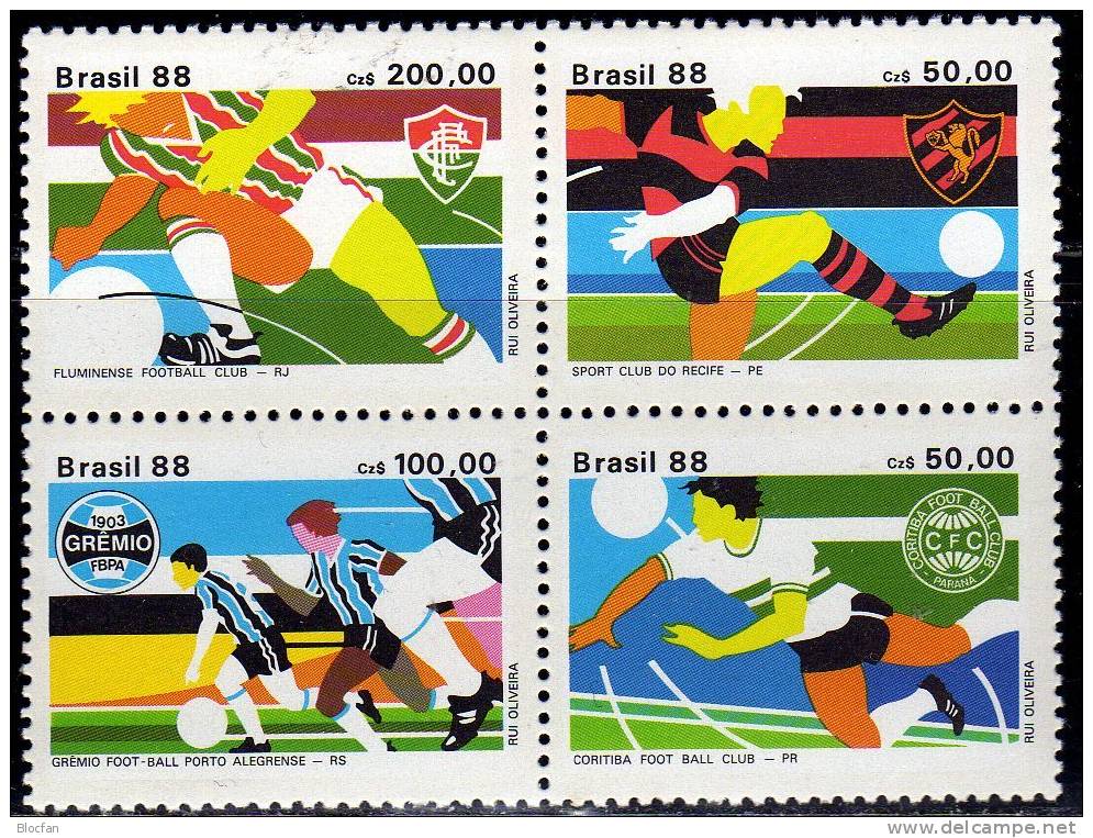 Varianten Senkrecht Fussballclub 1988 Brasilien 2264/7ER, 8xZDs Plus ER-VB ** 29€ FC Fluminense Recife GF Porto Cotitiba - Collections, Lots & Series