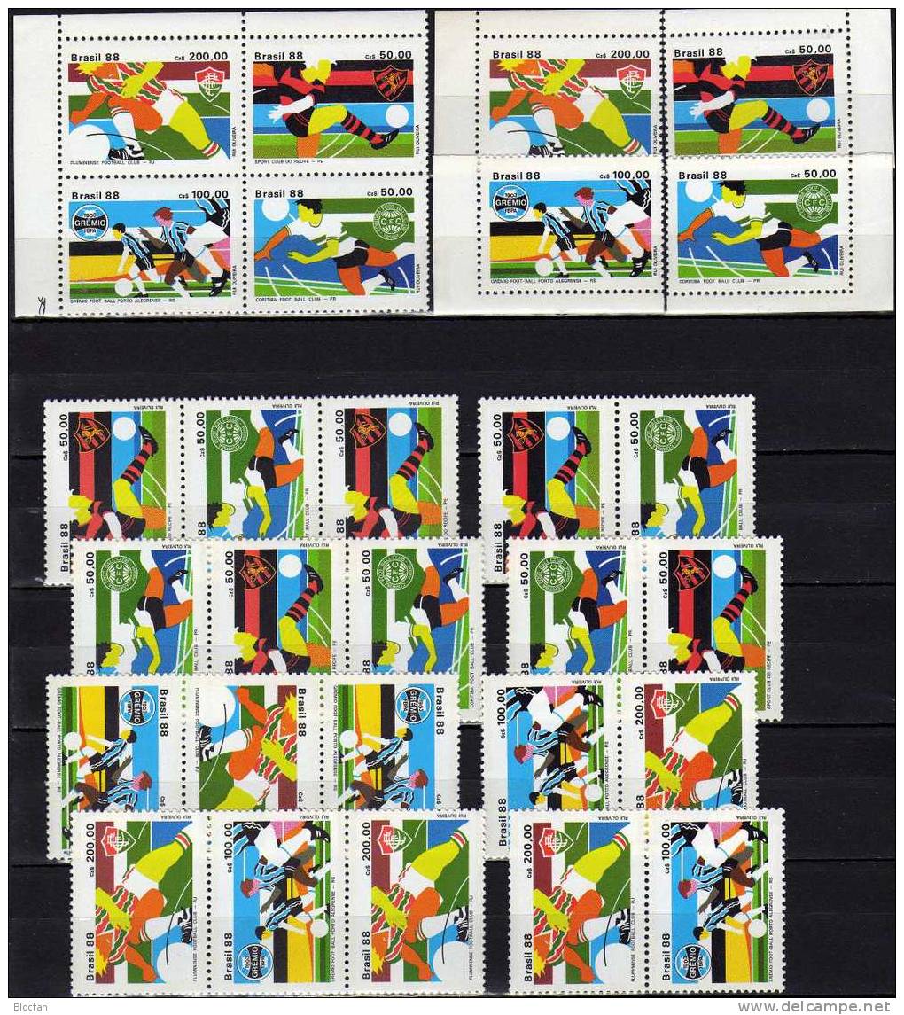 Varianten Senkrecht Fussballclub 1988 Brasilien 2264/7ER, 8xZDs Plus ER-VB ** 29€ FC Fluminense Recife GF Porto Cotitiba - Verzamelingen & Reeksen