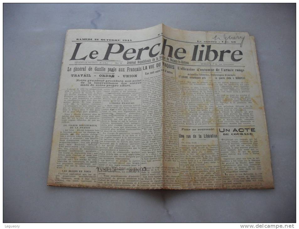 Le Perche Libre Samedi 21 Octobre 1944 - Francés