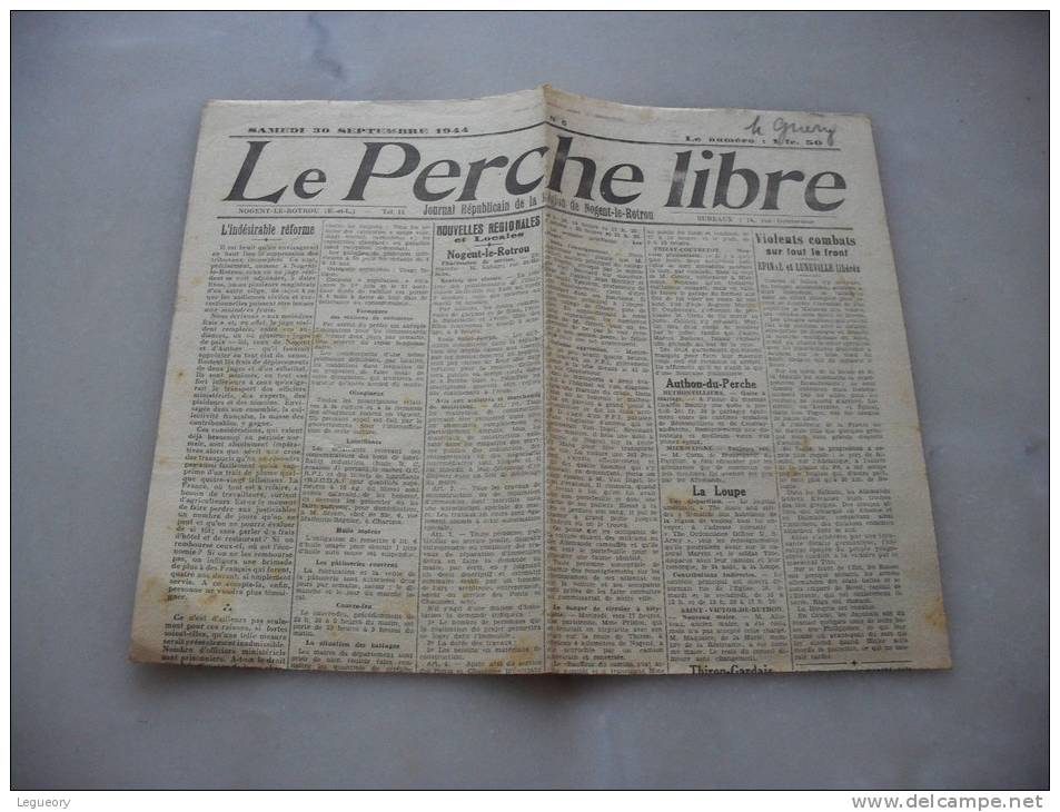 Le Perche Libre Samedi 9 Septembre 1944   Nogent Le Rotrou 28 - Französisch