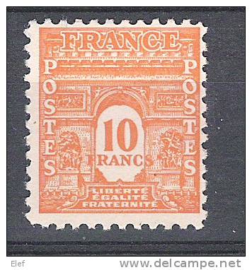 France, Type ARC DE TRIOMPHE Yvert N° 629, 10 F ORANGE, Neuf **, Sans Charnière, TB, Cote 40 Euros - 1944-45 Arc Of Triomphe