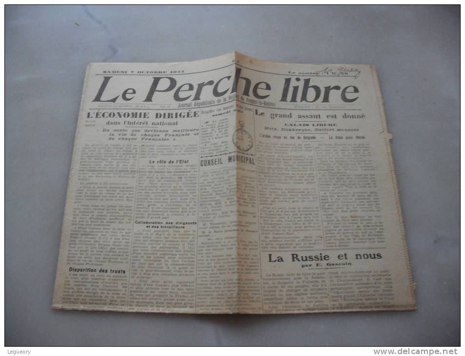 Le Perche Libre Samedi  16 Septembre 1944    Dept  28 - French