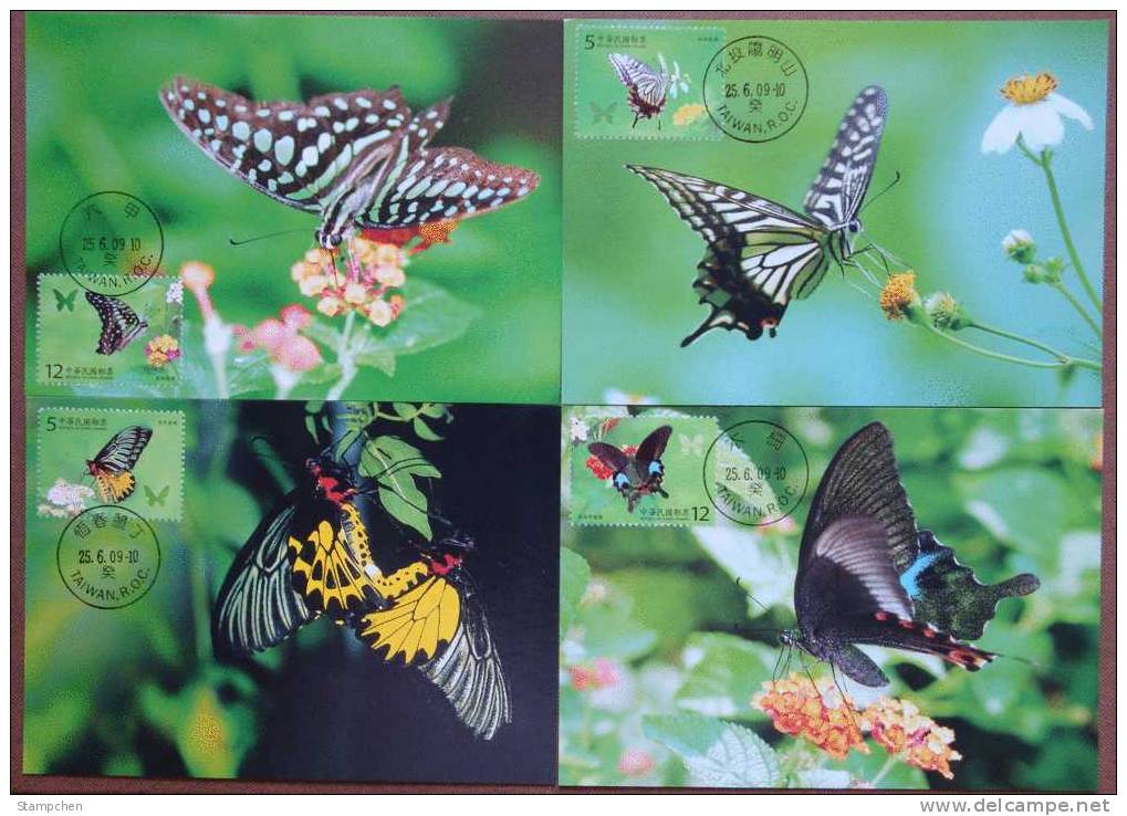 Maxi Cards(B) Taiwan 2009 Butterflies Stamps Butterfly Insect Fauna Flower -English Cachet - Tarjetas – Máxima