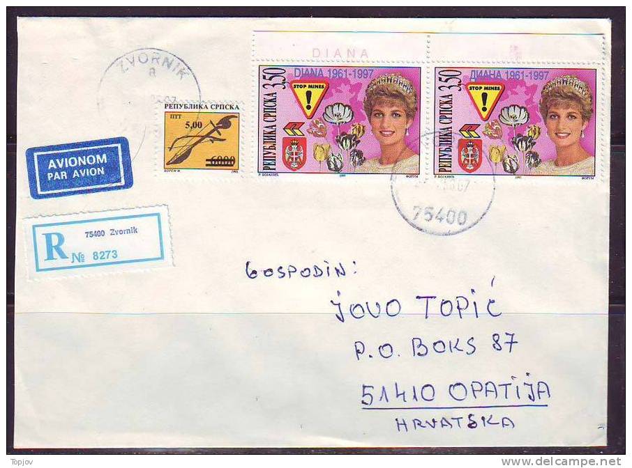 BOSNA - RS  - BOSNIA  &  H.  - PRINCESS Of WALES DIANA - STOP MINES - Black Flowers - 1997 - Famous Ladies