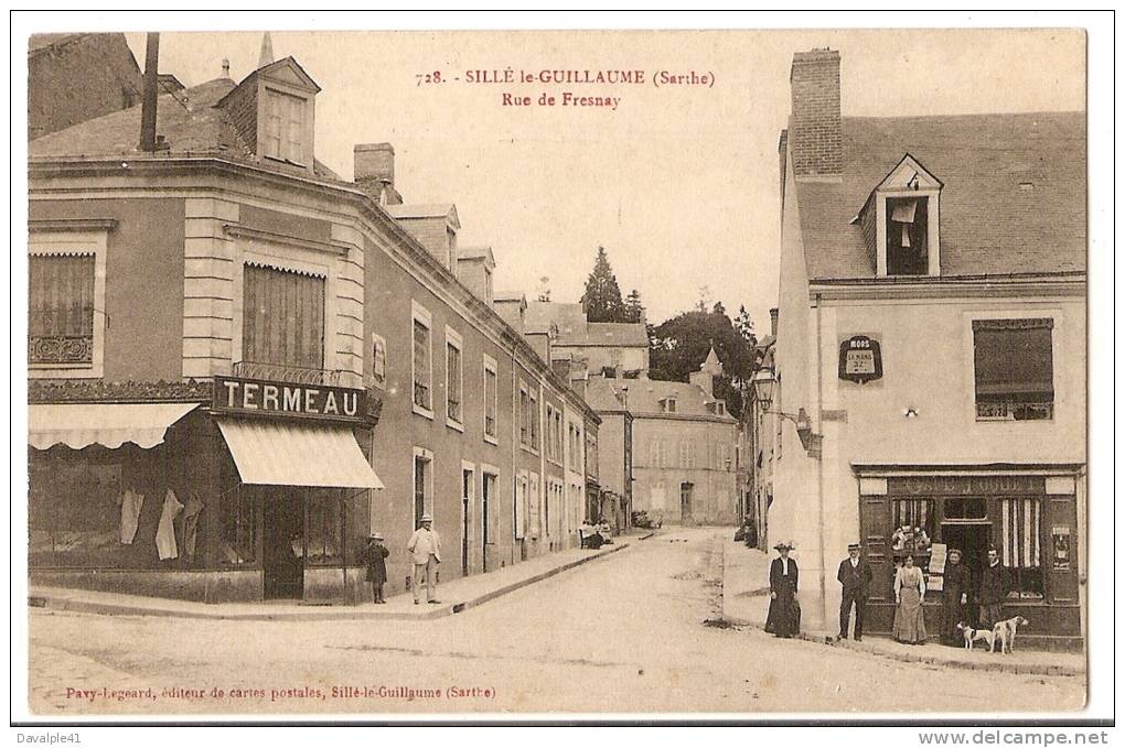 72  SILLE LE GUILLAUME RUE  DE FRESNAY   TERMEAU  CAFE ANIMEE TRES  BON ETAT - Sille Le Guillaume