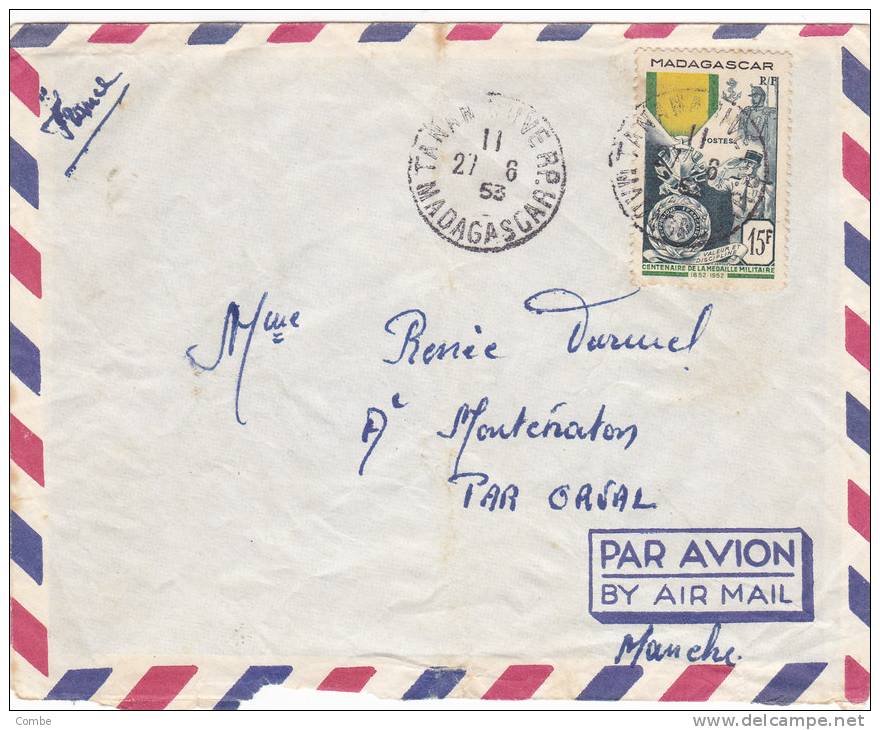 Belle Lettre Madagascar 1953, 15f Seul, Tananarive-France /698. - Storia Postale