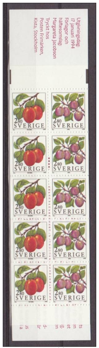 Sverige, Sweden, 1994, H443, Plums, Booklet, MNH, *** - 1981-..