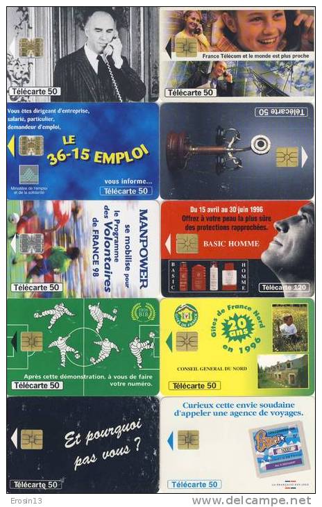 TELECARTES - FRANCE - LOT (N°18) De 10 Télécartes (toutes Années Voir Scan) - 1999