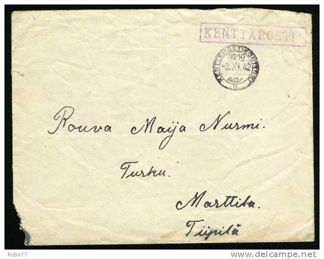 1942 Finland. Kentta Posta. Feldpost, Fieldpost, Military. Sent To Turku. (Q08009) - Militaires