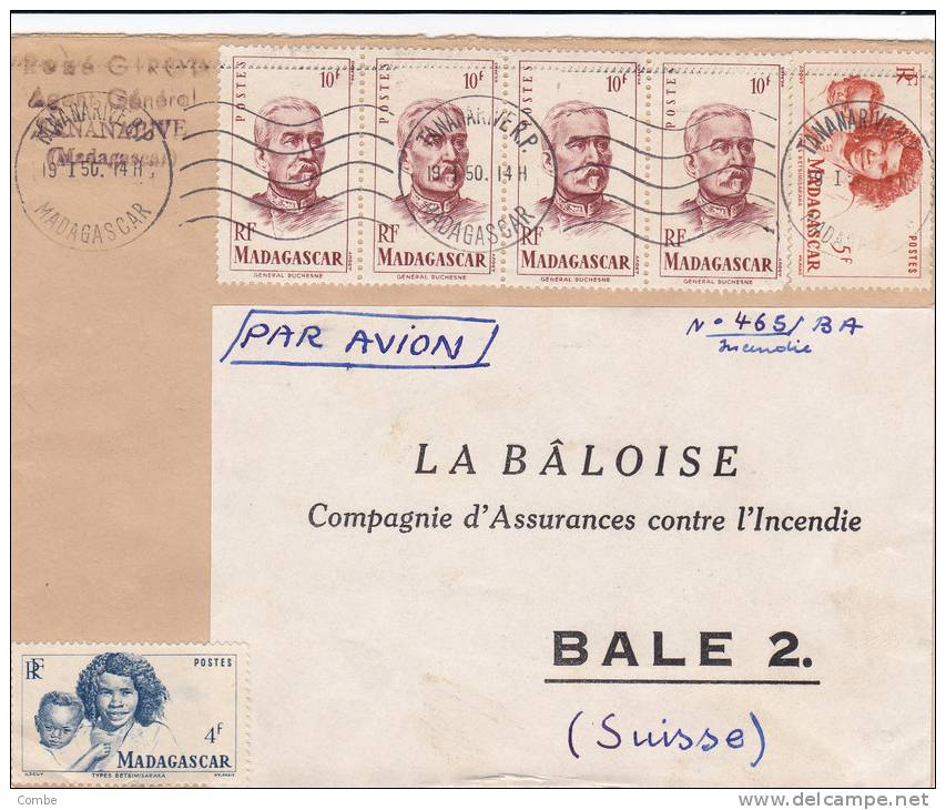 Belle Lettre Madagascar 1950, Tananarive Pour La Suisse /717 - Brieven En Documenten