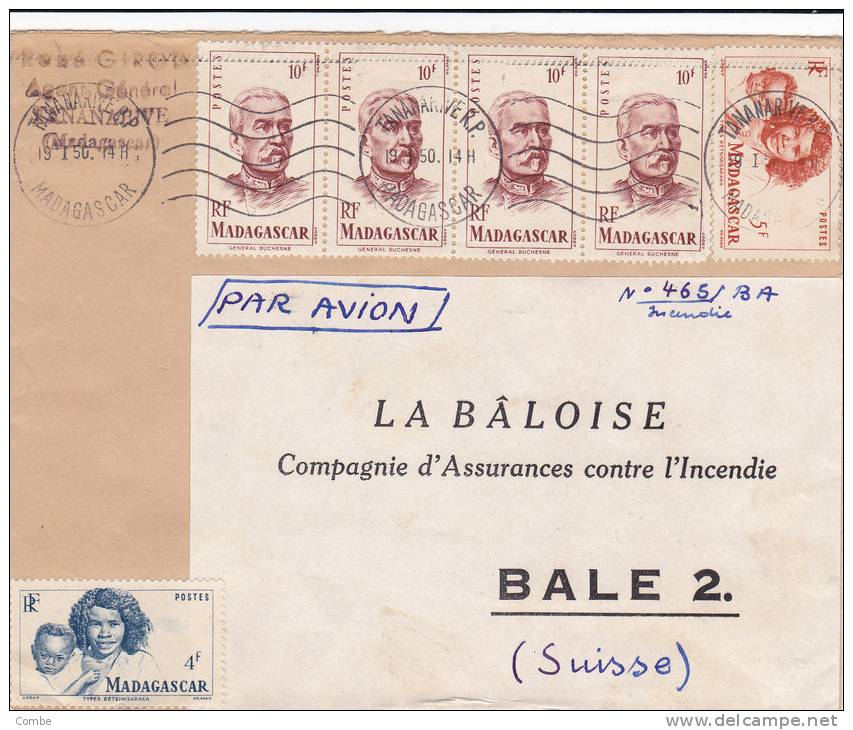 Belle Lettre Madagascar 1950, Tananarive Pour La Suisse /717 - Covers & Documents