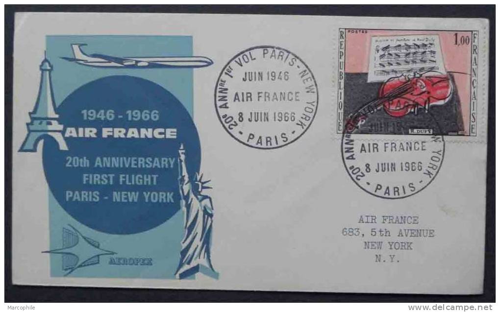 AIR FRANCE / 1966 - OB. TEMPORAIRE VOL PARIS NEW YORK  (ref 2219) - Erst- U. Sonderflugbriefe