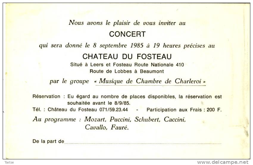 Fosteau - Château - Représentation --Invitation De 1985  ( Voir Verso ) - Thuin