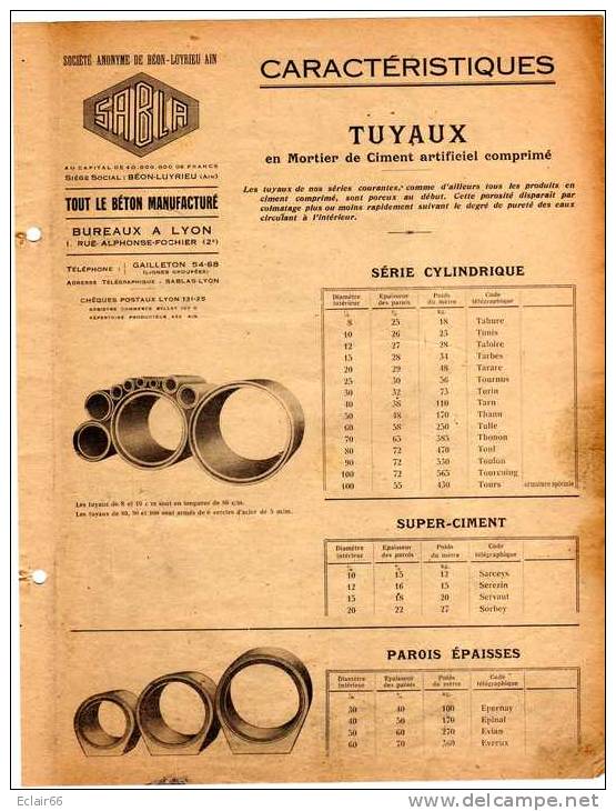 BEON-LUYRIEU (Ain)  Catalogue Publicitaire   (Société  S .A. B. L. A)  Tout Le Béton Manufacturé - Werbung