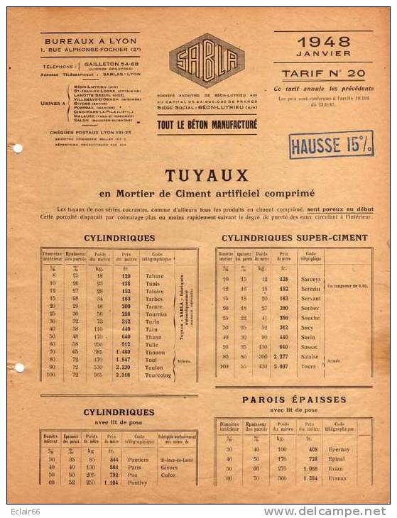 BEON-LUYRIEU (Ain)  Catalogue Publicitaire   (Société  S .A. B. L. A)  Tout Le Béton Manufacturé - Werbung