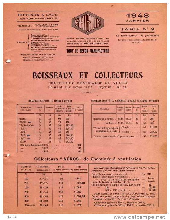 BEON-LUYRIEU (Ain)  Catalogue Publicitaire   (Société  S .A. B. L. A)  Tout Le Béton Manufacturé - Werbung