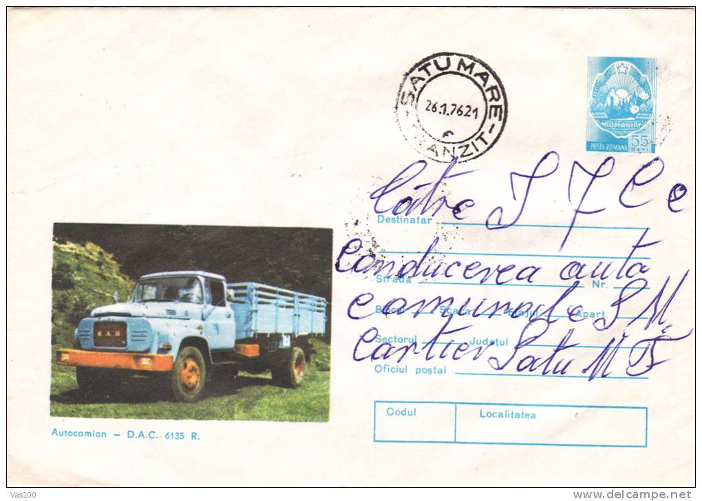 AUTOCAMION - DAC 6135 R 1975 STATIONERY COVER ENTIER POSTAL ROMANIA. - Vrachtwagens