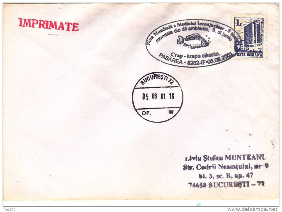 ENVIRONMENTAL PROTECTION FISH,POISSONS RARE CANCELL ON COVER SENT TO MAIL ROMANIA. - Fishes