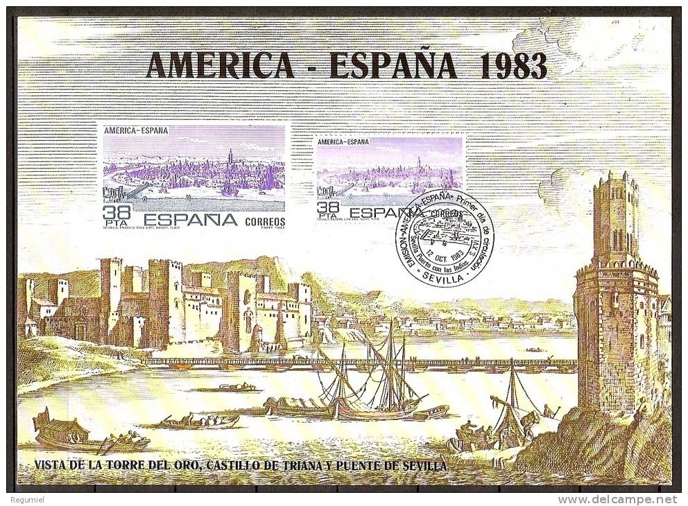 España Hoja Recuerdo 1983 HR America España. Matasellada - Hojas Conmemorativas