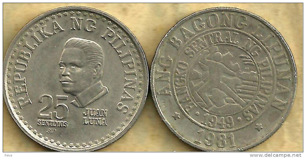 PHILIPPINES 25 SENTIMOS MAN FRONT  EMBLEM  BACK 1981 AVF READ DESCRIPTION CAREFULLY !!! - Philippines