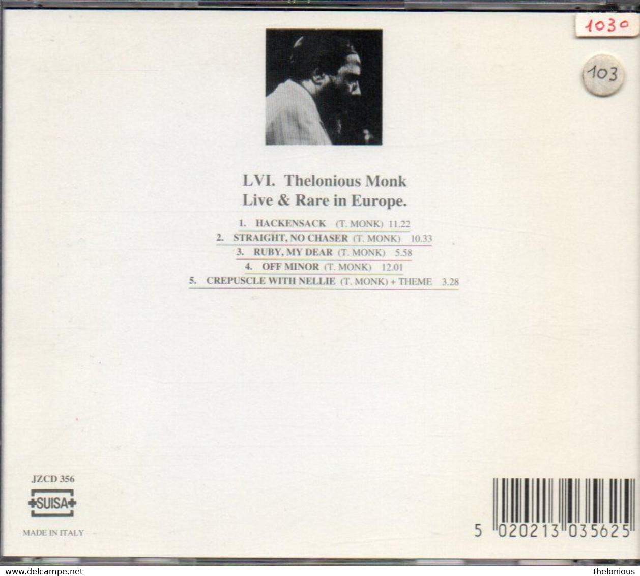 # CD: Thelonious Monk - Live & Rare In Europe - JZCD 356 - Jazz