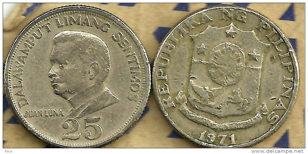 PHILIPPINES 25 SENTIMOS MAN FRONT EMBLEM BACK 1971 AF READ DESCRIPTION CAREFULLY !!! - Philippines