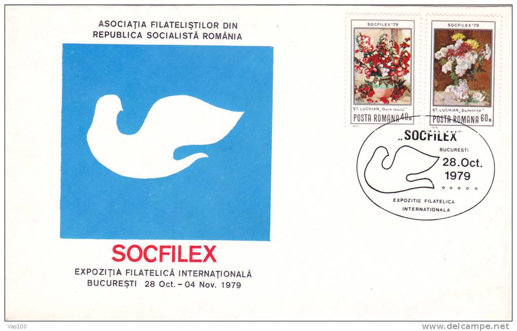 DOVE PIGEONS PEACE 1979 SPECIAL COVER SOCFILEX  ROMANIA. - Tauben & Flughühner