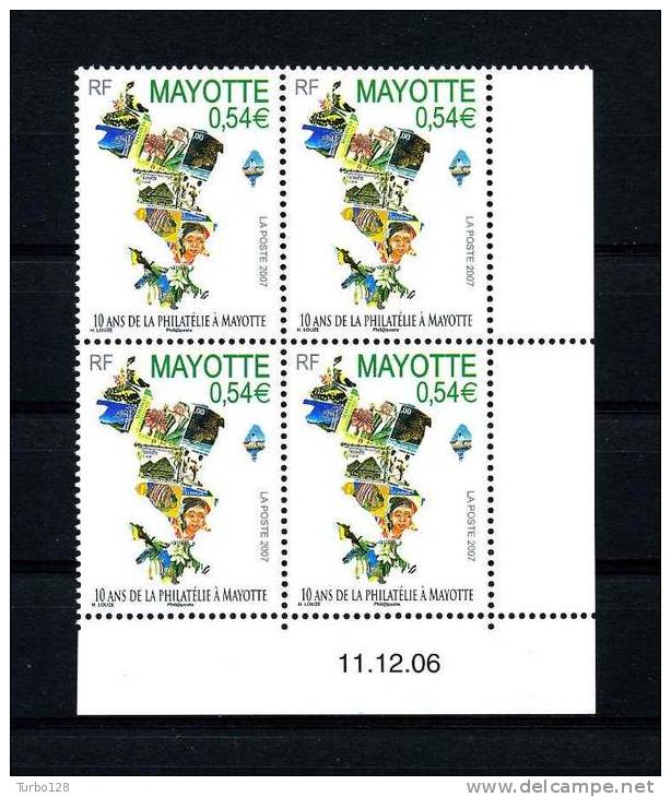 MAYOTTE 2007 Poste N° 194 ** Bloc De 4 Coin Daté  Neuf Ier Choix. SUP.  (Philatélie. Carte De L'île. Timbres Sur Timbre) - Sonstige & Ohne Zuordnung