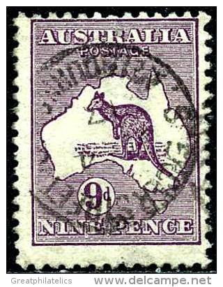 AUSTRALIA 1913 KANGAROOS 9d  VF USED CV$ 37.50 SMALL CIRCULAR DATED PMK (DEL01) - Gebruikt